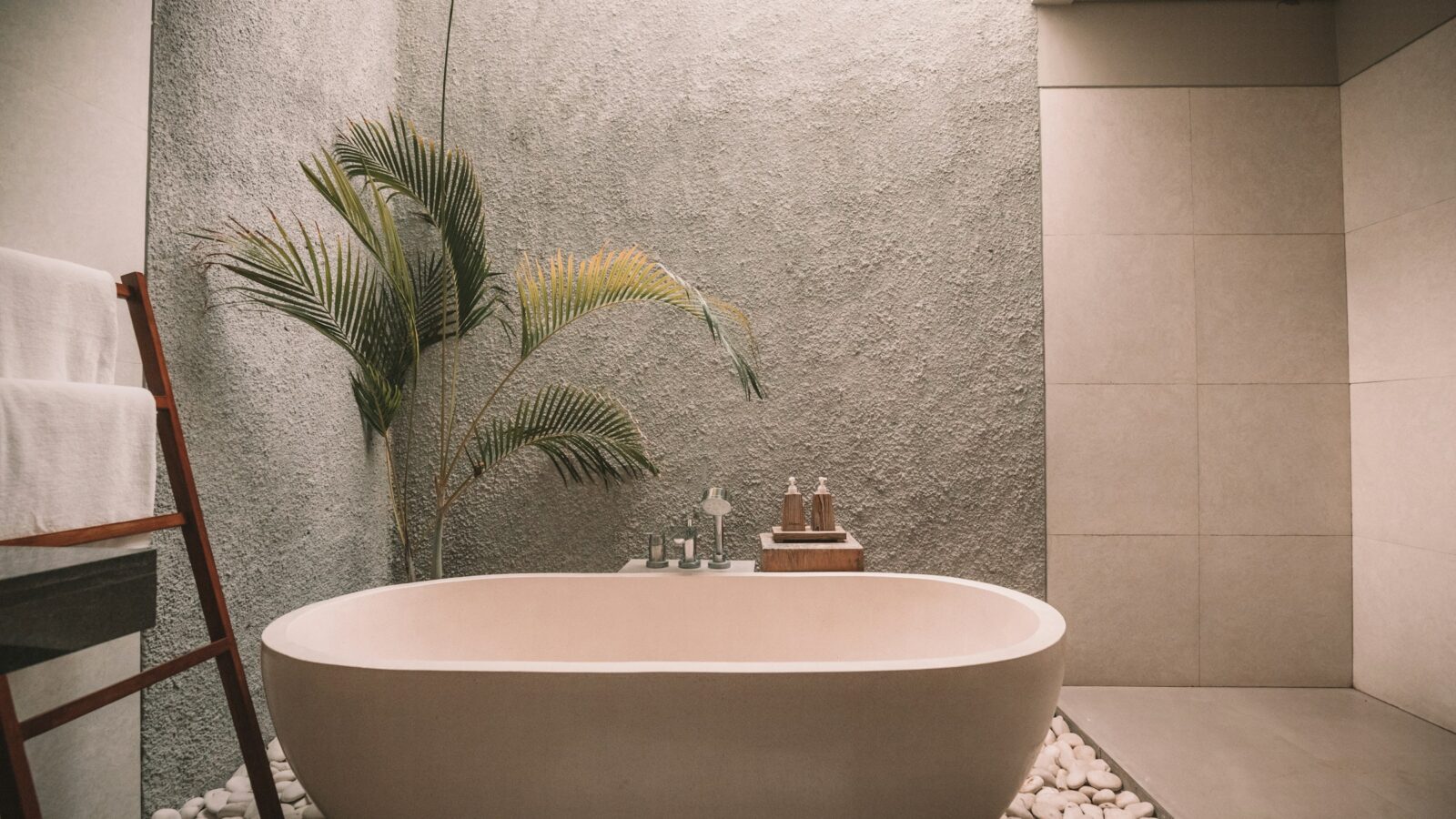 White bathtub in a bathroom