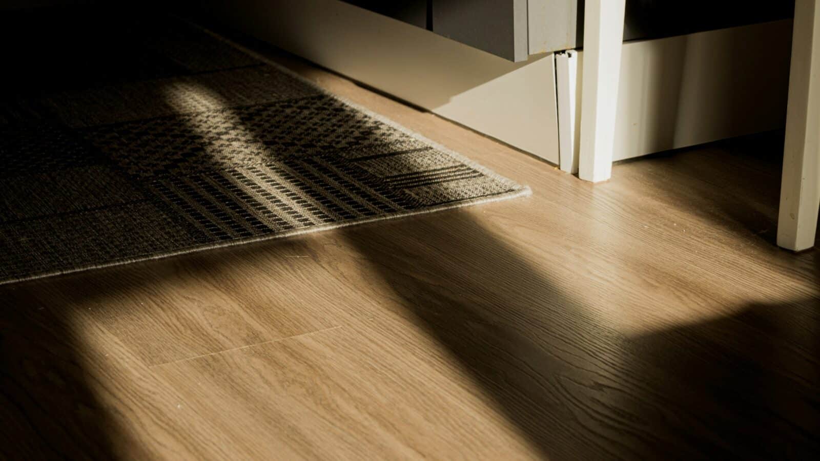 Wood-look plank floor with a rug