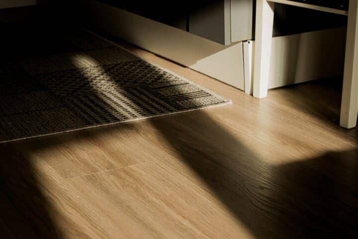 Wood-look plank floor with a rug